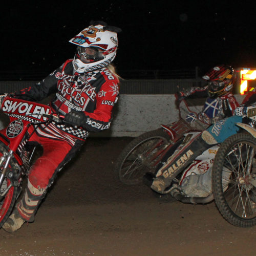 Speedway action, McConnell leads the pack in turn two